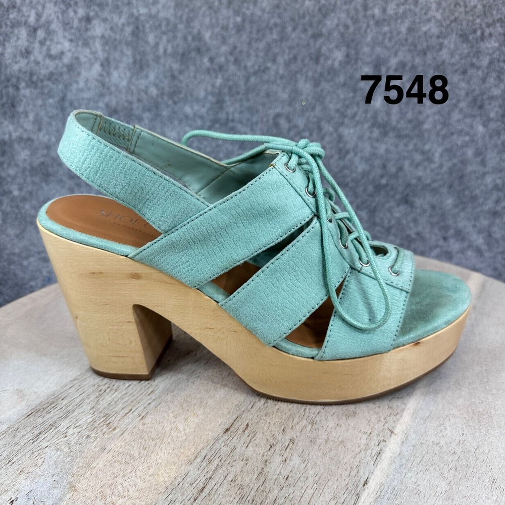 Shoe Cult Nasty Gal Mint Green Lace Up Wooden Platform Sandals Womens 10 OPO-009